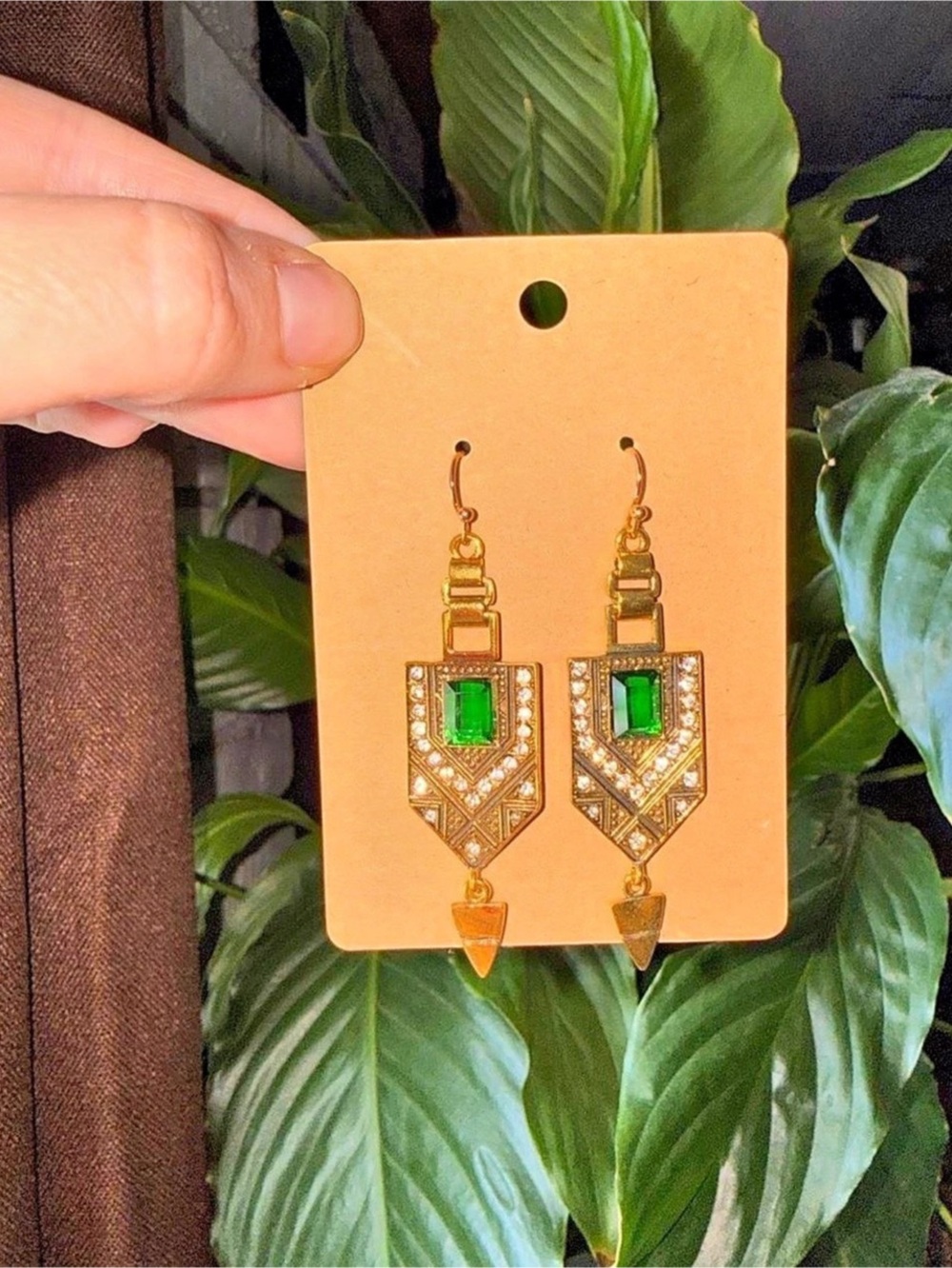 Green Gemstone Drop Earrings NWT